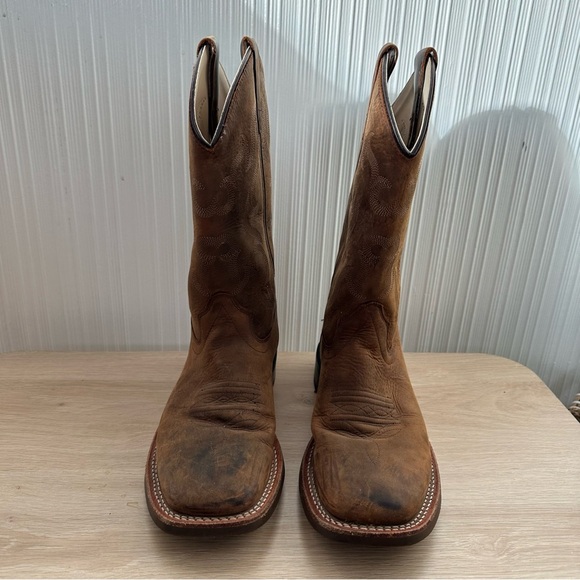 Leather Cowboy Western Boots/Square Toe/ Shaft Stitching/Square Heel - Picture 6 of 9